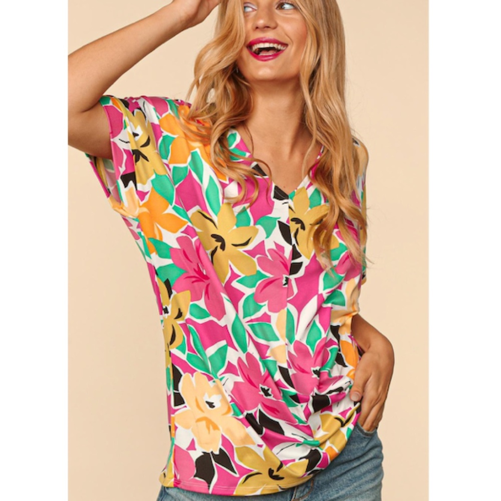 Haptics Fuchsia Tropical Floral Top